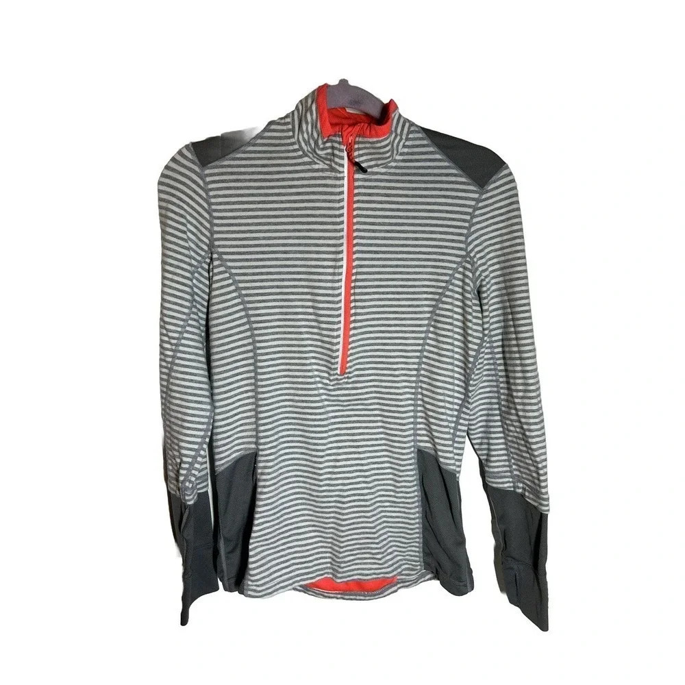MPG Womens Size S Activewear 1/2 Zip Long Sleeve Shirt Thumb Holes Striped